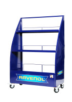 Торговая полка RAVENOL металлическая для канистр ( на колёсах )